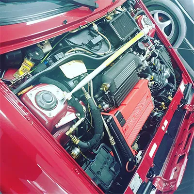 motor of a red car